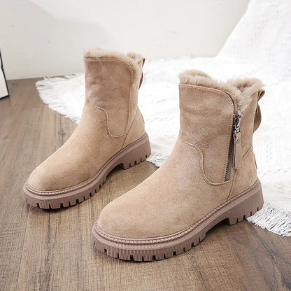 Rose – Bottes Mi-Mollet en Neige avec Velours Pelucheux