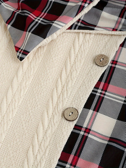 Robe pull à capuche femme style chic décontracté avec motif écossais pour automne hiver