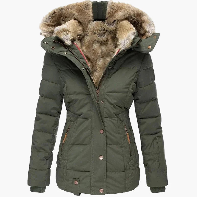 Veste d'Hiver Femme Élégante à Capuche avec Fourrure – Coupe Cintrée et Style Urbain