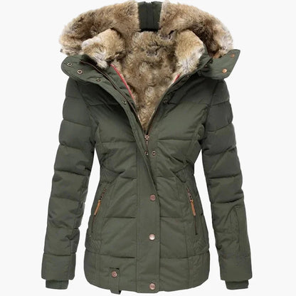 Veste d'Hiver Femme Élégante à Capuche avec Fourrure – Coupe Cintrée et Style Urbain