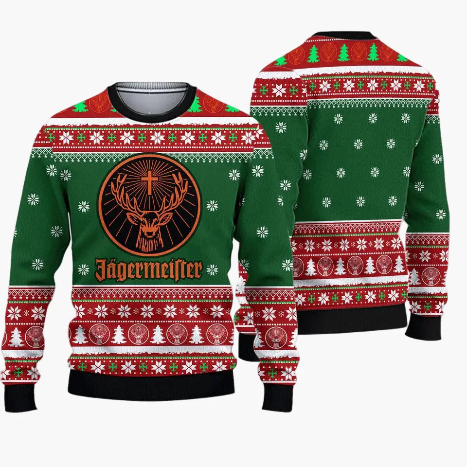 Pull de Noël homme style ugly sweater Jägermeister fête et cadeau original