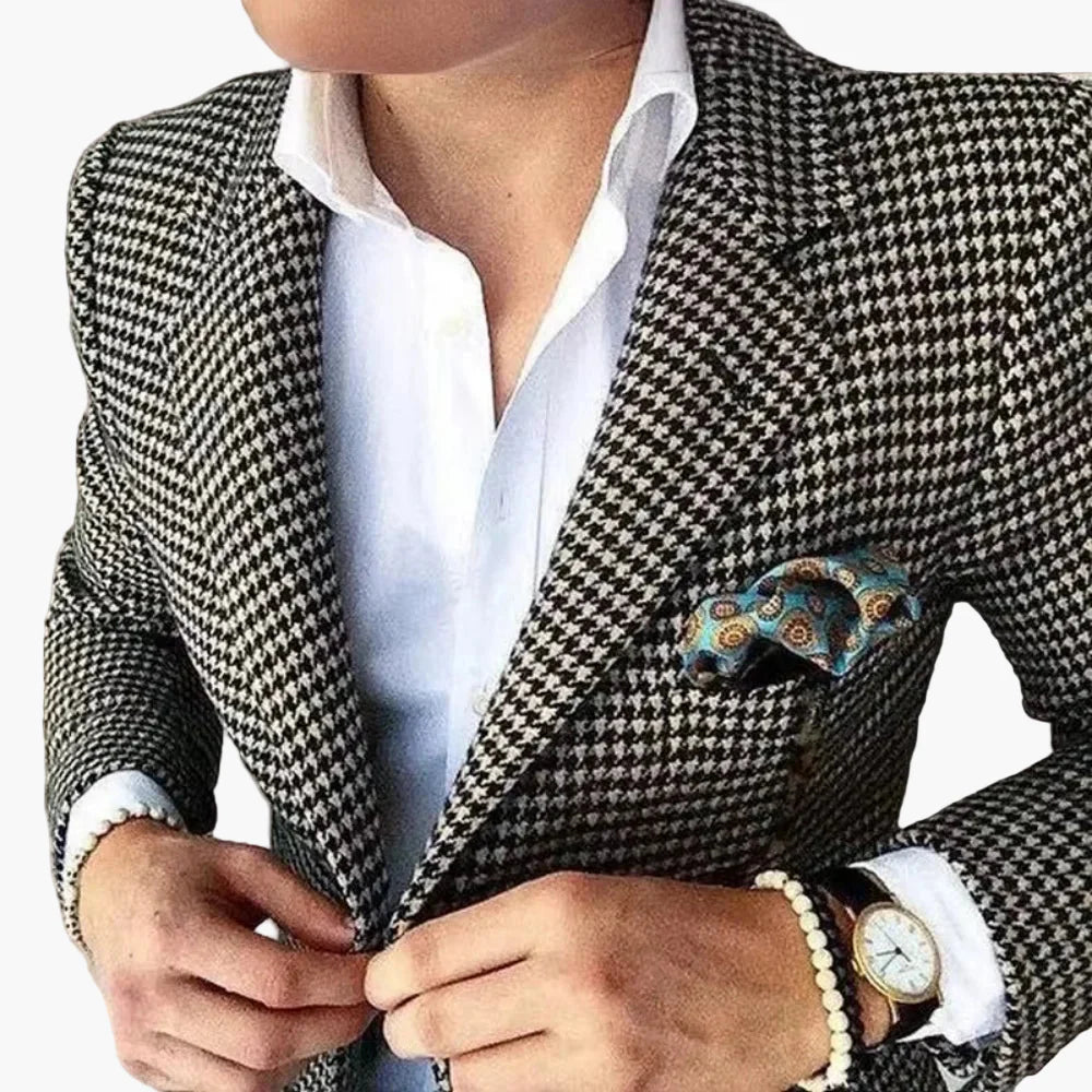 Blazer à Motif Pied-de-Poule pour Homme – Élégance Classique et Style Intemporel