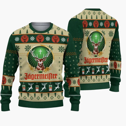 Pull de Noël homme style ugly sweater Jägermeister fête et cadeau original