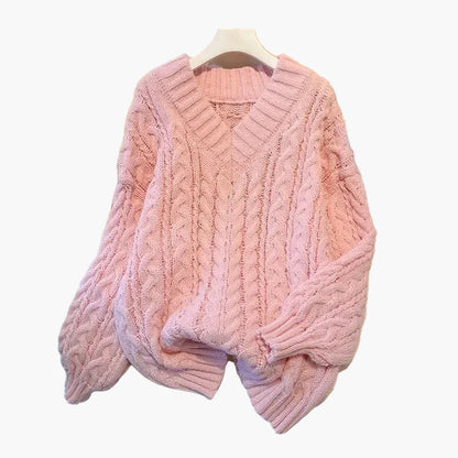 Pull torsadé décontracté femme col V style hivernal tendance