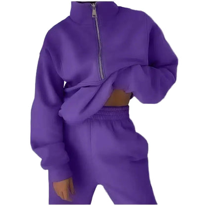 Ensemble Survêtement Femme Style Urbain Décontracté avec Col Zippé