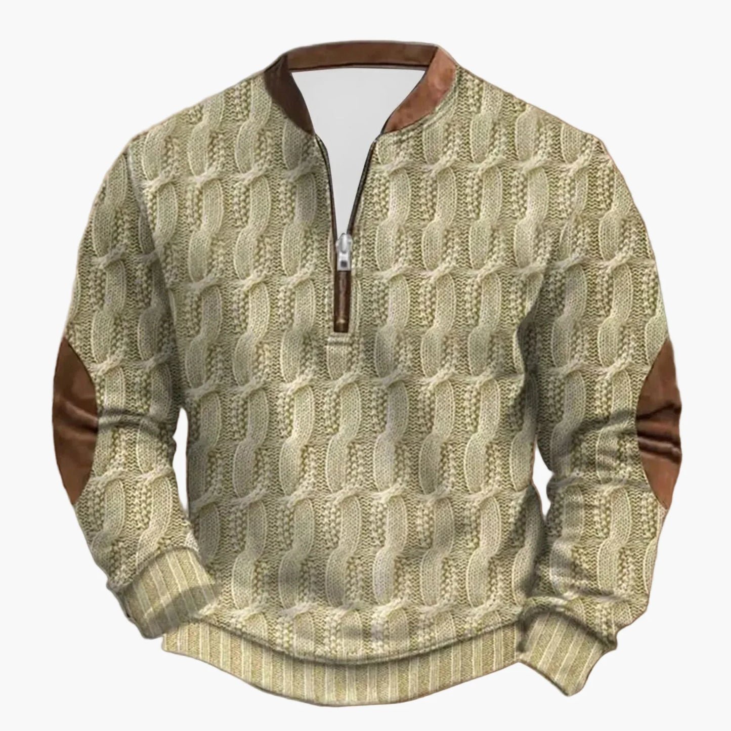 Sweat-shirt casual pour homme demi-zip style outdoor avec coudières décoratives