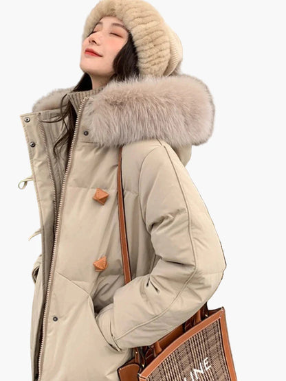 Manteau d'hiver épais à capuche avec fausse fourrure pour femme – Style décontracté et chaud