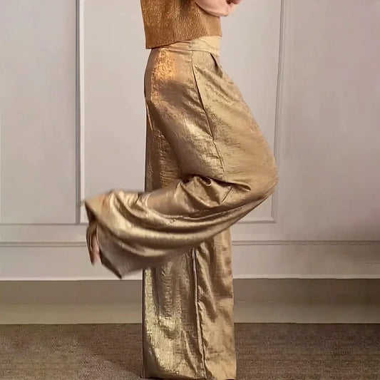 Tara – Pantalon Vintage Taille Haute à Jambe Large avec Poches