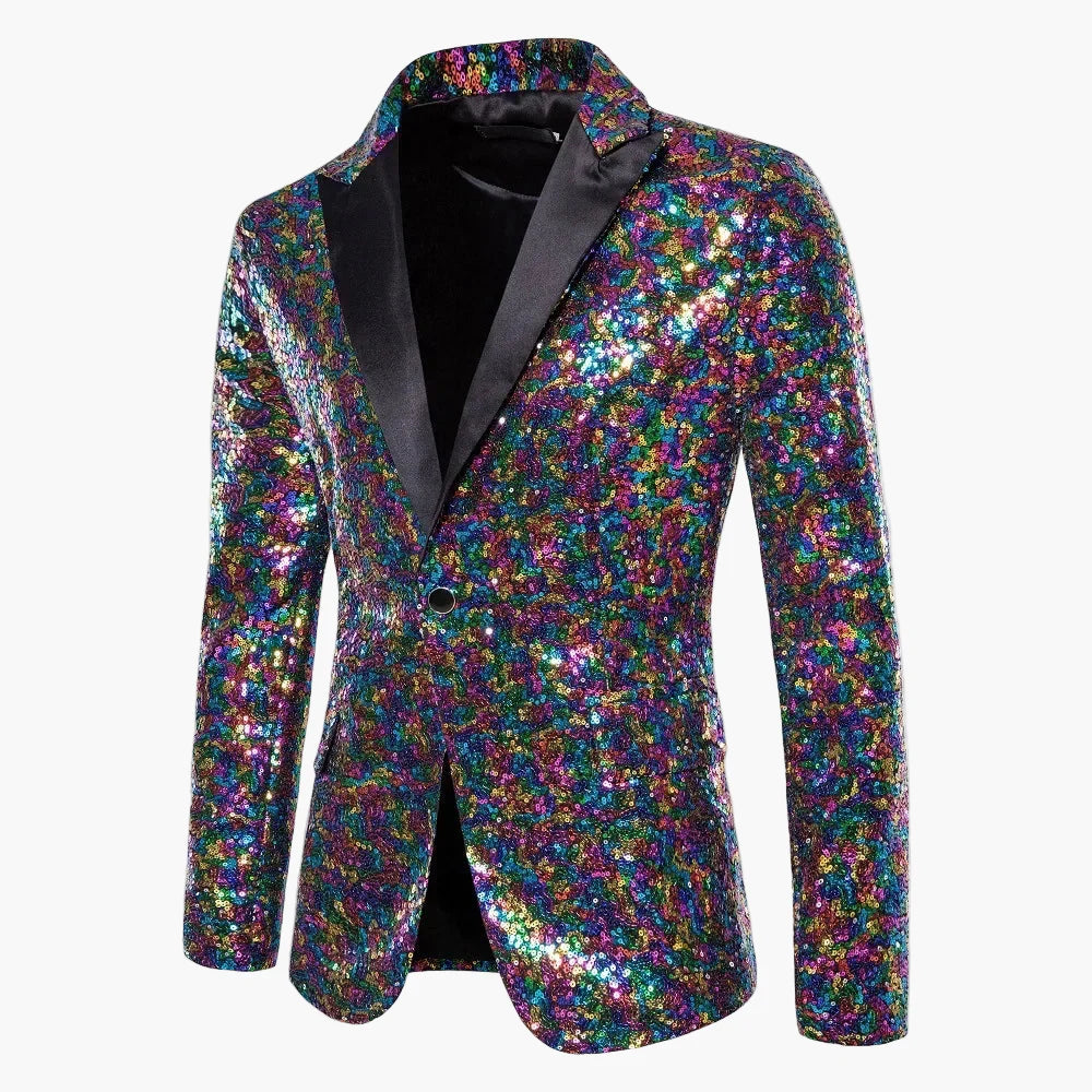 Veste de soirée homme à paillettes multicolores, style festif pour événements et fêtes