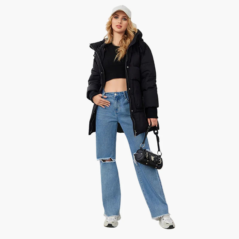 Manteau doudoune femme style urbain chaud pour l'hiver - coupe décontractée avec capuche