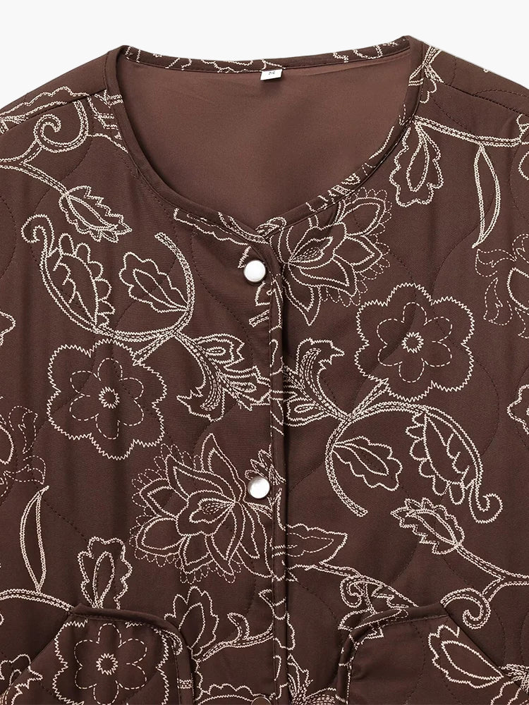 Veste matelassée décontractée femme style floral idéale pour l'automne et le printemps
