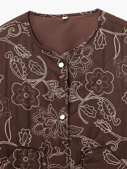 Veste matelassée décontractée femme style floral idéale pour l'automne et le printemps