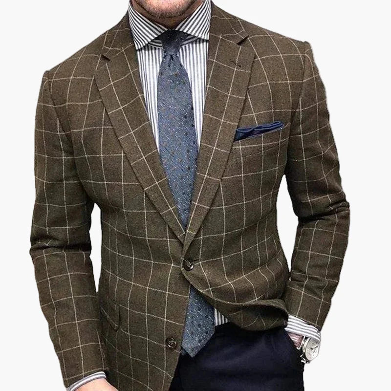 Veste de costume homme élégante à motif carreaux – Style business et raffiné pour bureau ou occasions formelles