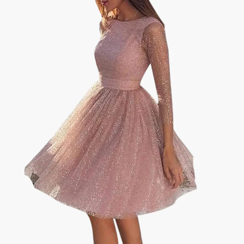 Robe de soirée femme élégante à paillettes manches longues transparente dos nu – Idéale pour cocktail et événements formels