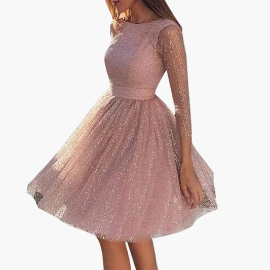 Robe de soirée femme élégante à paillettes manches longues transparente dos nu – Idéale pour cocktail et événements formels