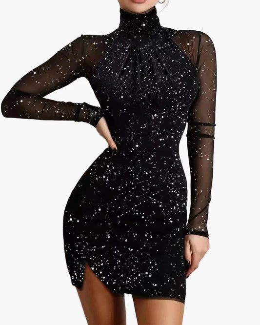 Robe de soirée moulante à manches longues pour femme, style glamour et chic