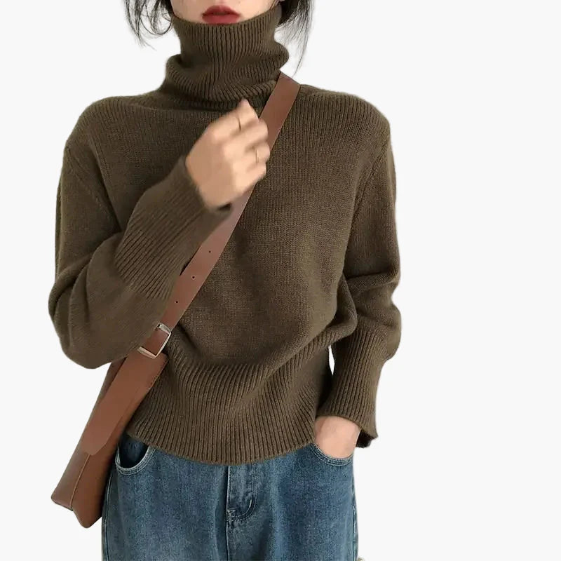 Pull col roulé ample style décontracté pour femme – Look chic et confortable pour l’automne et l’hiver