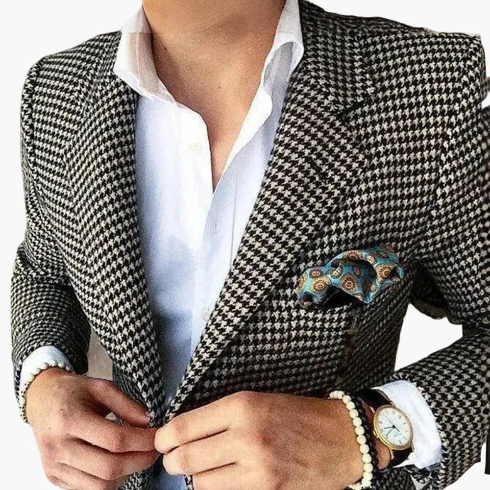 Blazer à Motif Pied-de-Poule pour Homme – Élégance Classique et Style Intemporel