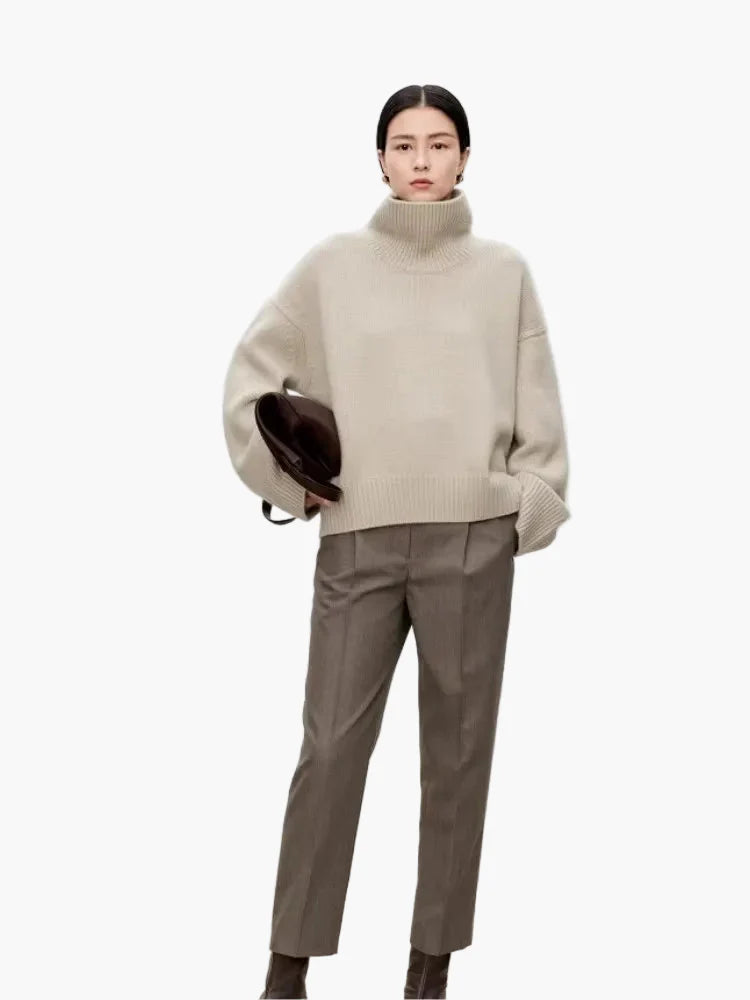 Pull à col roulé ample pour femme, style moderne et confortable pour l'automne et l'hiver