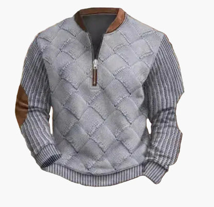 Sweat-shirt à demi-fermeture éclair pour homme style automne/hiver tendance - Pull chaud col montant casual