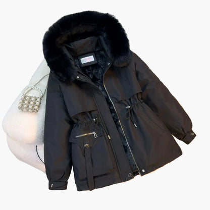 Veste d'hiver femme à capuche avec fausse fourrure – Style décontracté, idéale pour temps froid