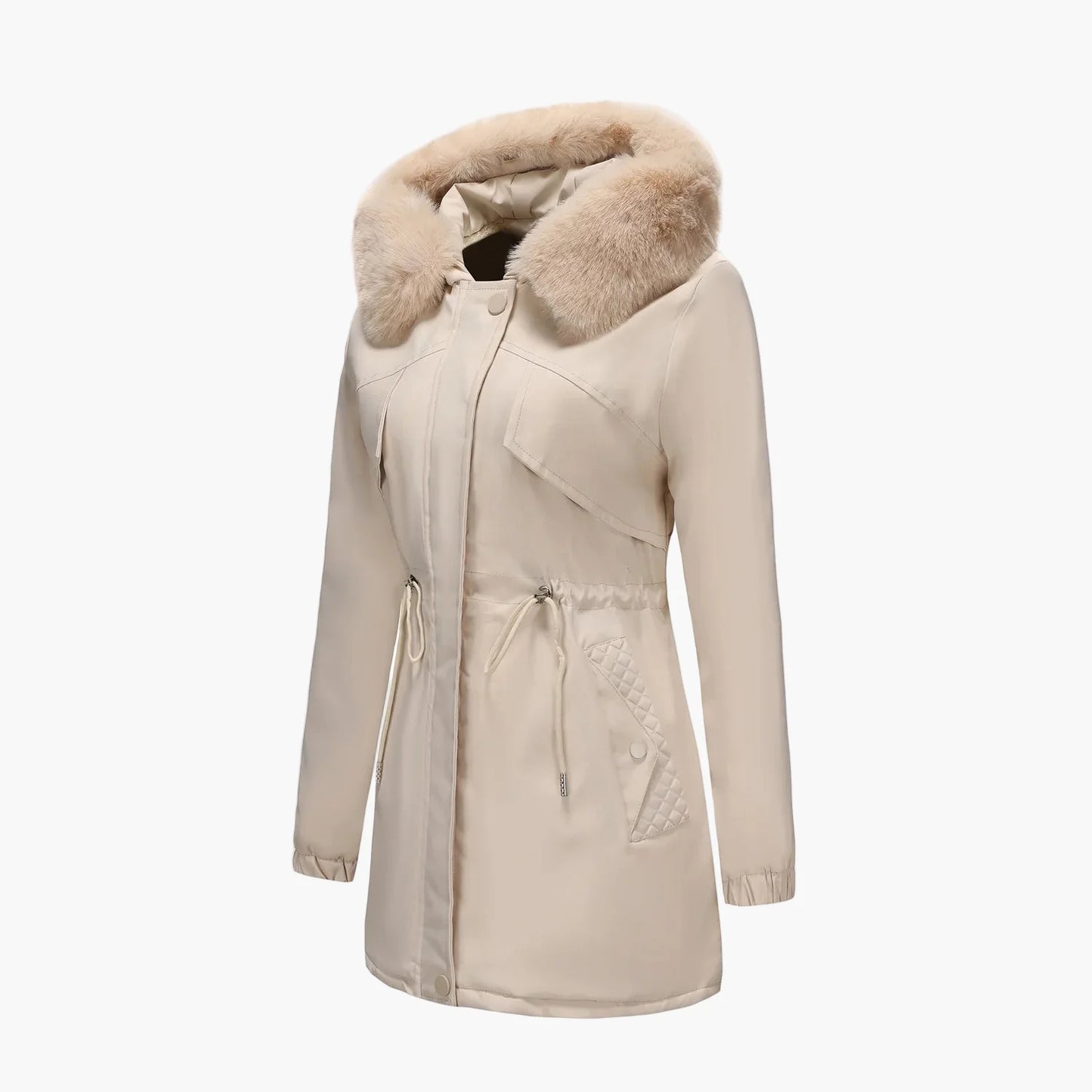 Manteau d'hiver à capuche pour femme, style élégant avec col en fausse fourrure