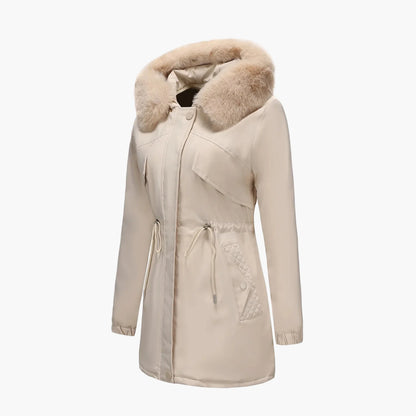 Manteau d'hiver à capuche pour femme, style élégant avec col en fausse fourrure