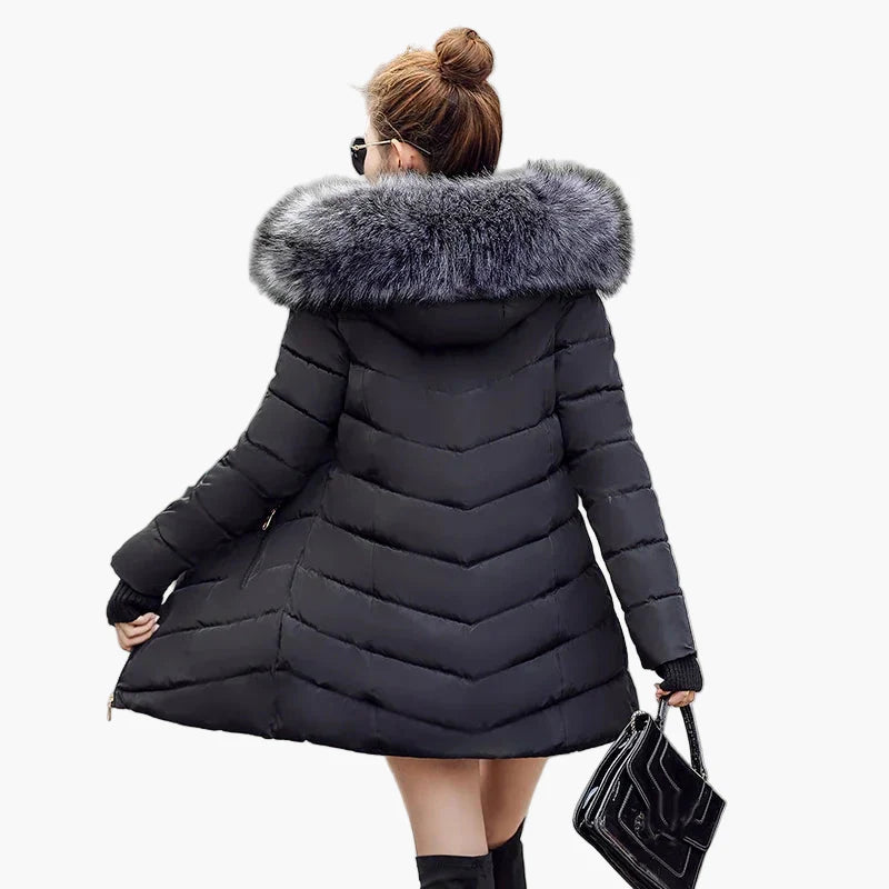 Manteau d'hiver femme élégant à capuche avec col en fausse fourrure – Style urbain chaud et chic