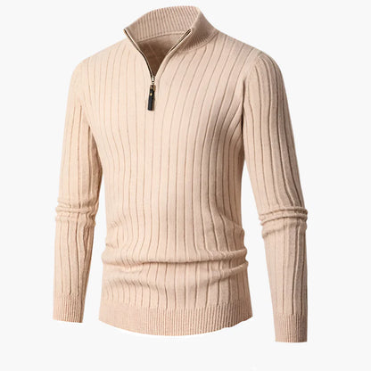 Pull zippé demi-fermeture style côtelé pour homme, élégant et confortable, idéal automne-hiver