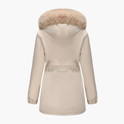 Manteau d'hiver à capuche pour femme, style élégant avec col en fausse fourrure