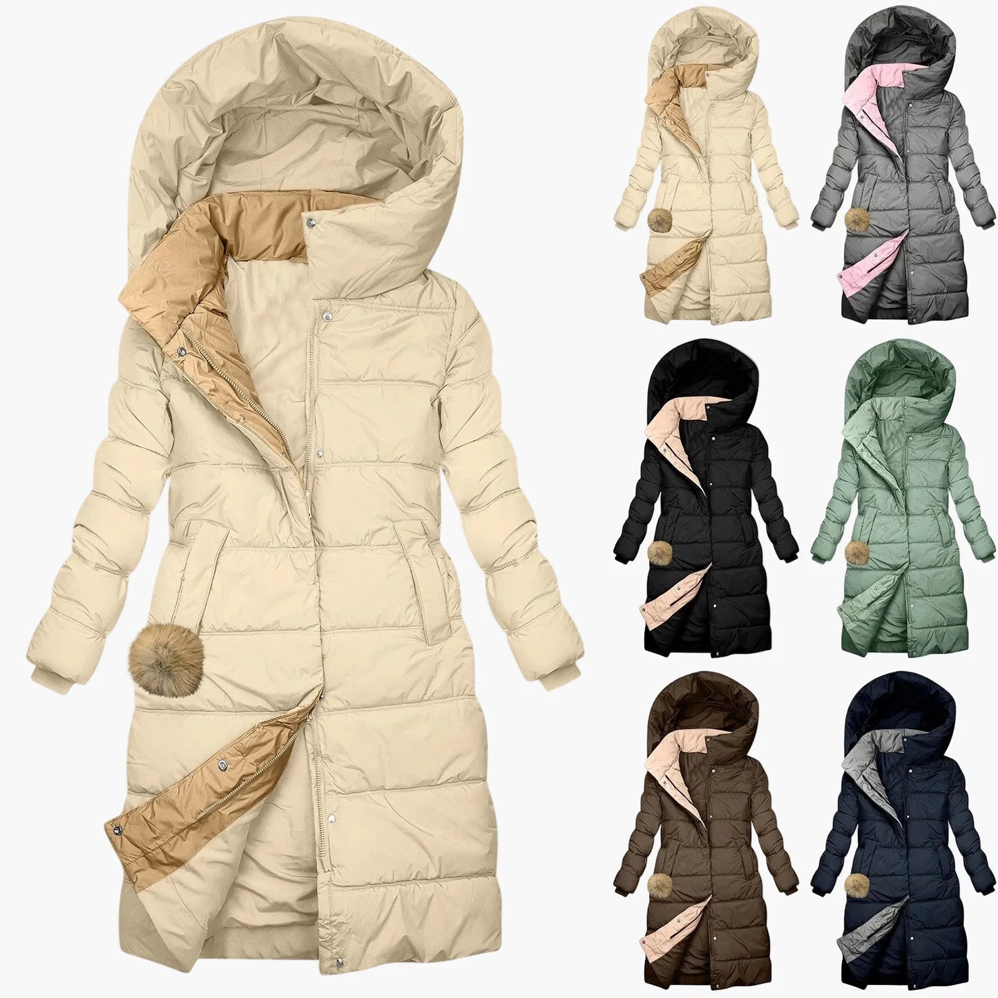 Manteau d'Hiver Long Matelassé à Capuche pour Femme - Style Puffer Élégant et Coupe-Vent