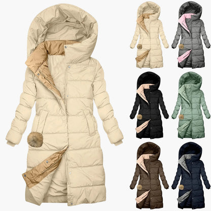 Manteau d'Hiver Long Matelassé à Capuche pour Femme - Style Puffer Élégant et Coupe-Vent