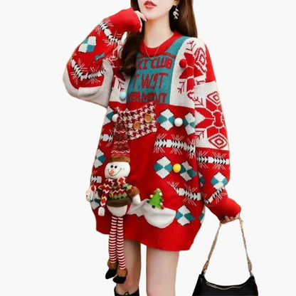 Pull de Noël original pour femme - Style ample, décor festif, idéal pour les fêtes