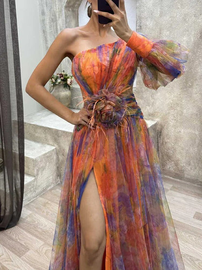 Robe Maxi à Imprimé Floral Asymétrique