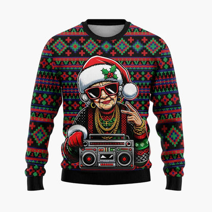 Pull de Noël homme style urbain festif avec Père Noël hip-hop – Idéal pour soirées et fêtes
