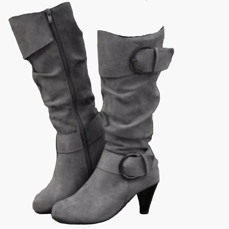 Bottes à talon mi-mollet femme style chic avec boucle – Idéales pour l'automne et l'hiver