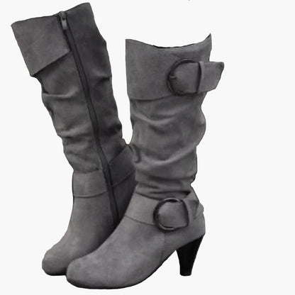 Bottes à talon mi-mollet femme style chic avec boucle – Idéales pour l'automne et l'hiver