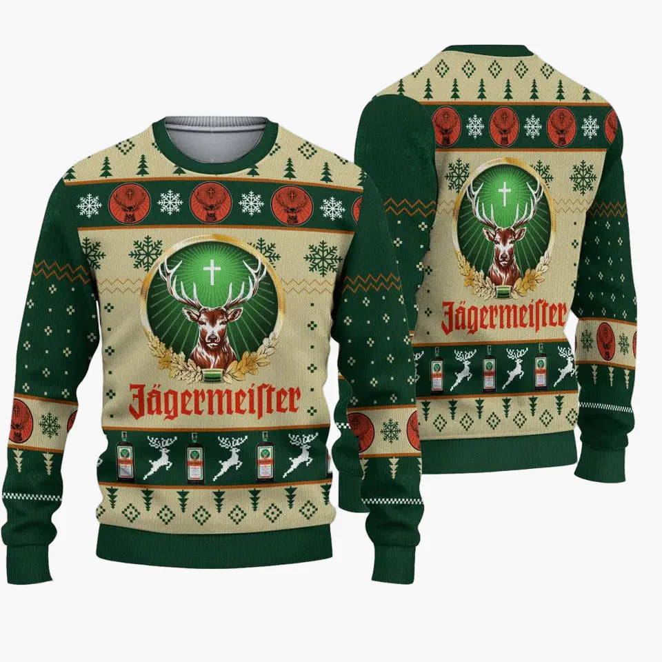 Pull de Noël homme style ugly sweater Jägermeister fête et cadeau original