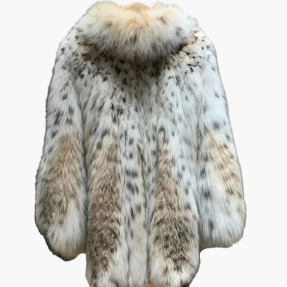 Manteau élégant style pelage à motifs tachetés pour femme – Luxe et chaleur pour l'hiver