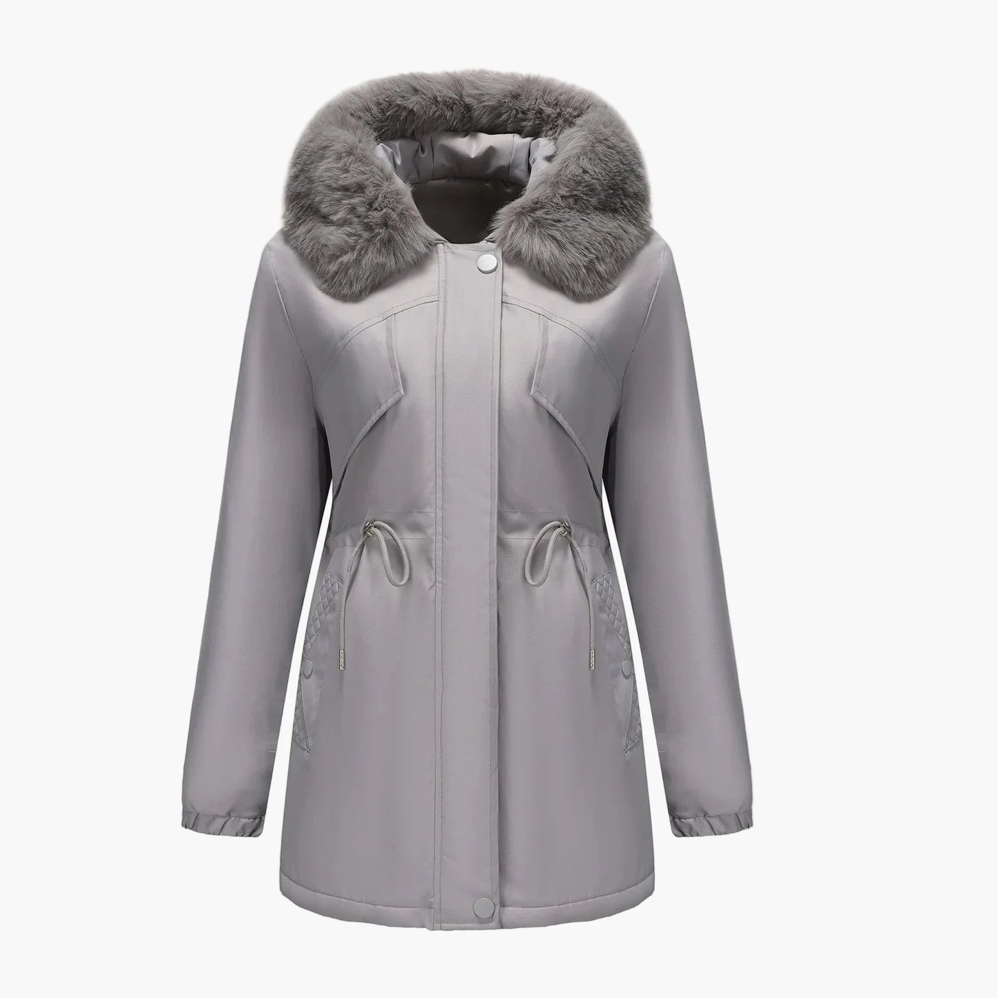 Manteau d'hiver à capuche pour femme, style élégant avec col en fausse fourrure