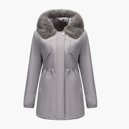 Manteau d'hiver à capuche pour femme, style élégant avec col en fausse fourrure