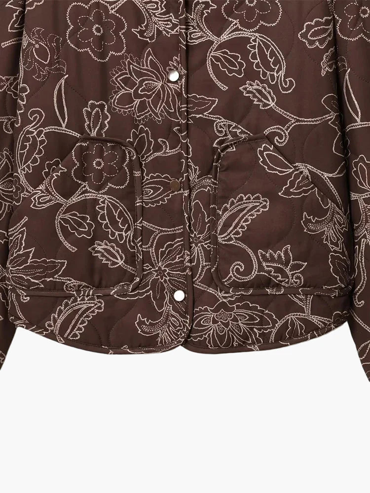 Veste matelassée décontractée femme style floral idéale pour l'automne et le printemps
