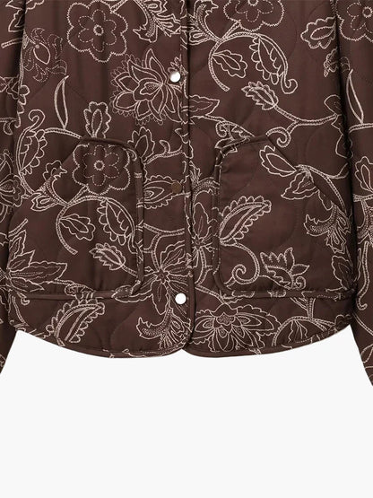 Veste matelassée décontractée femme style floral idéale pour l'automne et le printemps