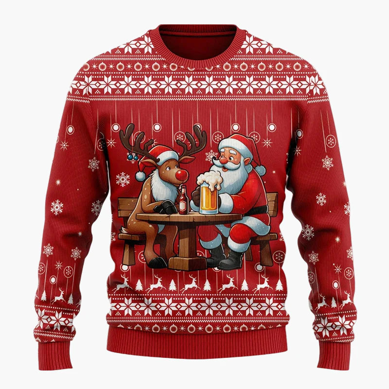Pull de Noël Homme Style Humoristique Santa Beer - Idéal Fêtes et Cadeaux