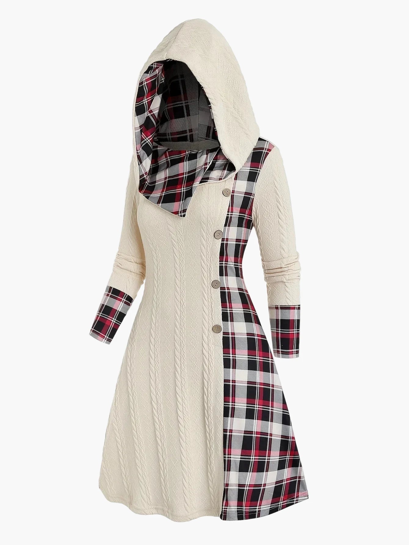 Robe pull à capuche femme style chic décontracté avec motif écossais pour automne hiver