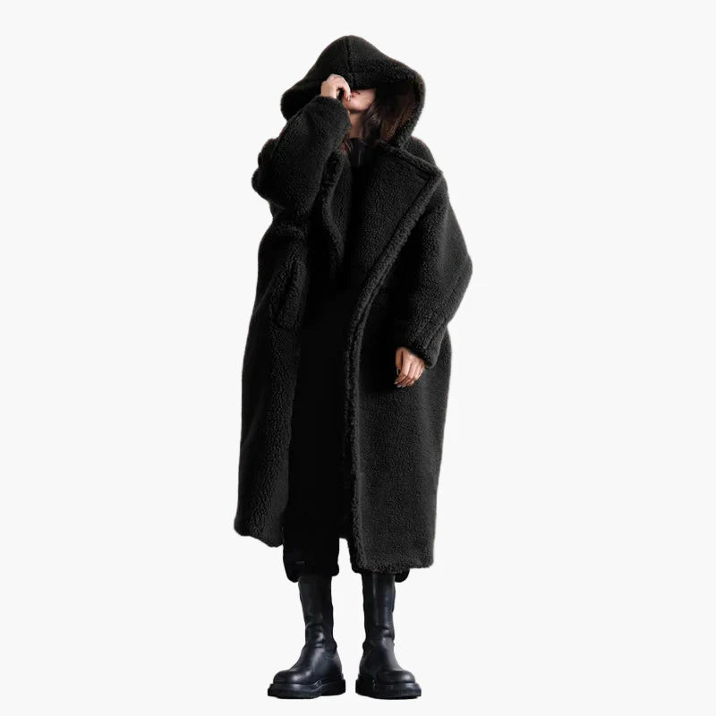 Manteau long à capuche style cocon pour femme – Élégance urbaine et confort oversize