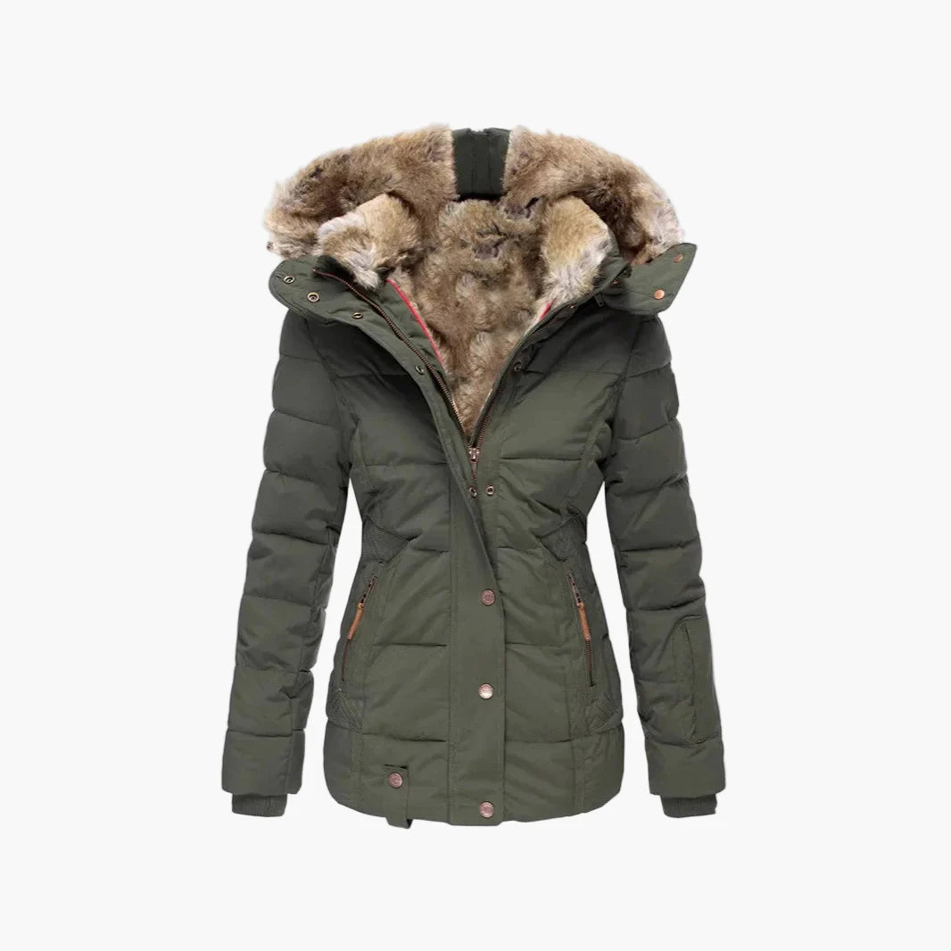 Veste d'Hiver Femme Élégante à Capuche avec Fourrure – Coupe Cintrée et Style Urbain