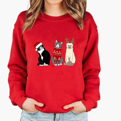 Sweatshirt Femme Style Noël avec Chat et Guirlandes Lumineuses – Idéal pour les Fêtes d’Hiver