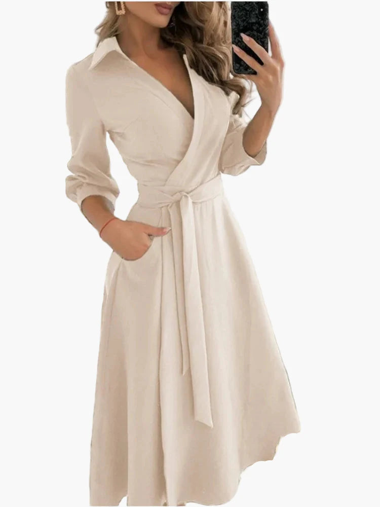 Robe portefeuille élégante femme style casual avec ceinture et col chemise - Idéale pour le quotidien ou les occasions spéciales