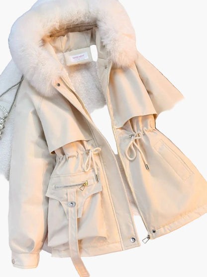 Veste d'hiver femme à capuche avec fausse fourrure – Style décontracté, idéale pour temps froid